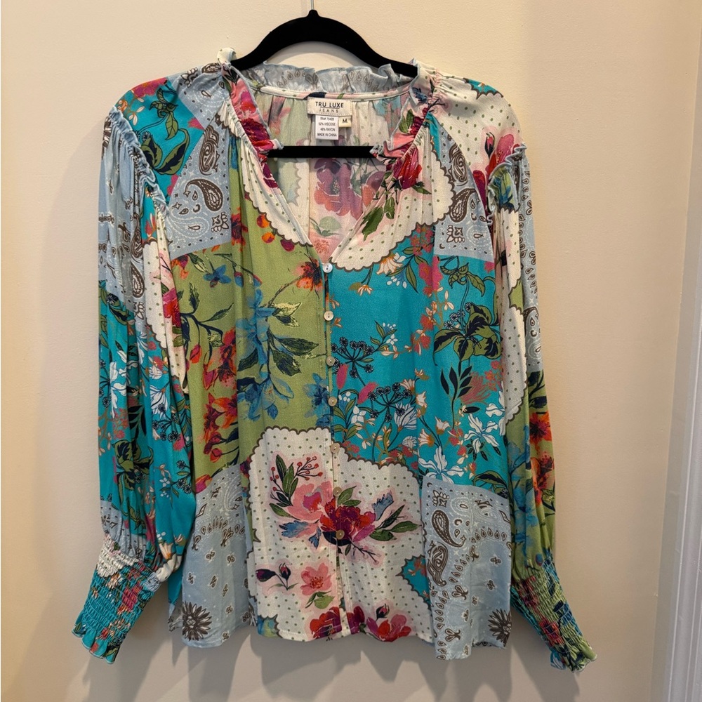 Johnny Was knockoff - Floral Patchwork Top - Multicolor